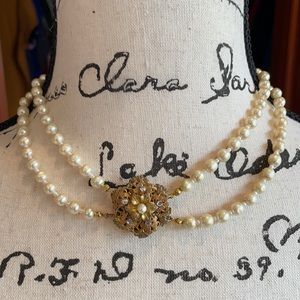 Vtg Miriam Haskell 16” double strand pearl necklace